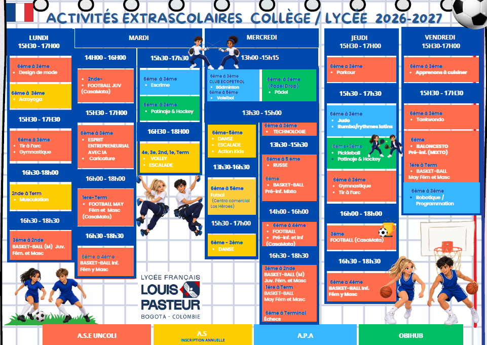 PLANNING ACTIVITÉS EXTRASCOLAIRES SECONDAIRE 2026-2027 1er PÉRIODE